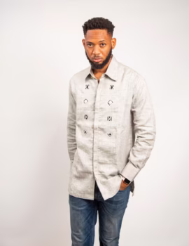 Long sleeves Smokey grey linen in 8 squares