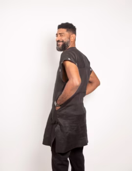 Yawvee pleated v neck in black linen