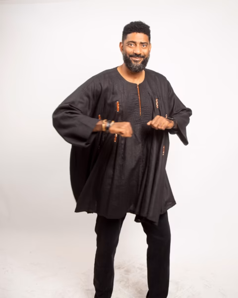 Black Linen fugu with Bogolan trims