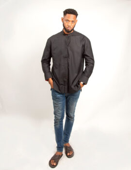 African Black Jap in black linen long sleeves