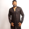IMG_9410 Long sleeves Pleated V neck black linen