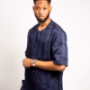 Stitches with trimmings in Navy blue cotton Osaka Short sleeves
