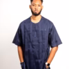 Stitches with trimmings in Navy blue cotton Osaka Short sleeves