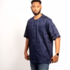 Stitches with trimmings in Navy blue cotton Osaka Short sleeves