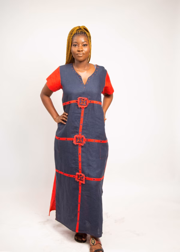 Adinkra-Ayeevi in linen Blue