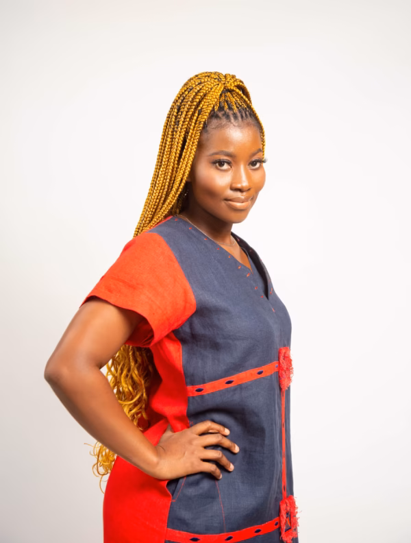 Adinkra-Ayeevi in linen Blue