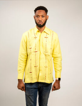 Tribal mark  yellow linen shirt long sleeves