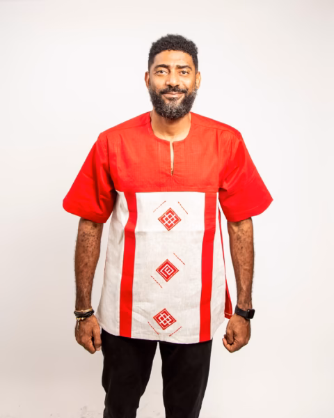 Short sleeves Red & oat mill linen Ashanti