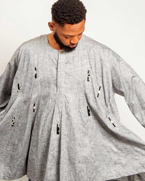 Ash Linen fugu with Bogolan trims